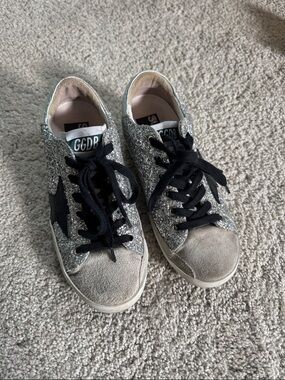 GOLDEN GOOSE Silver Black Glitter Sneakers 35